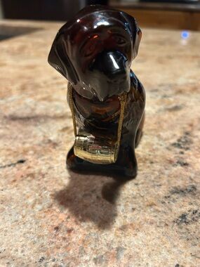 Avon Amber Glass “Old Faithful" St. Bernard Cologne Bottle w/gold barrel collar